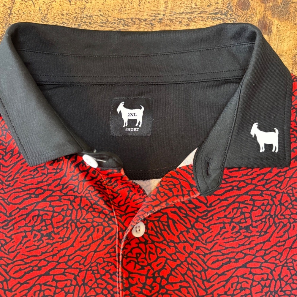 Goated Golf Mens Red EP Red Black Goat Athletic Golf Polo Shirt Size 2XL - Picture 4 of 9